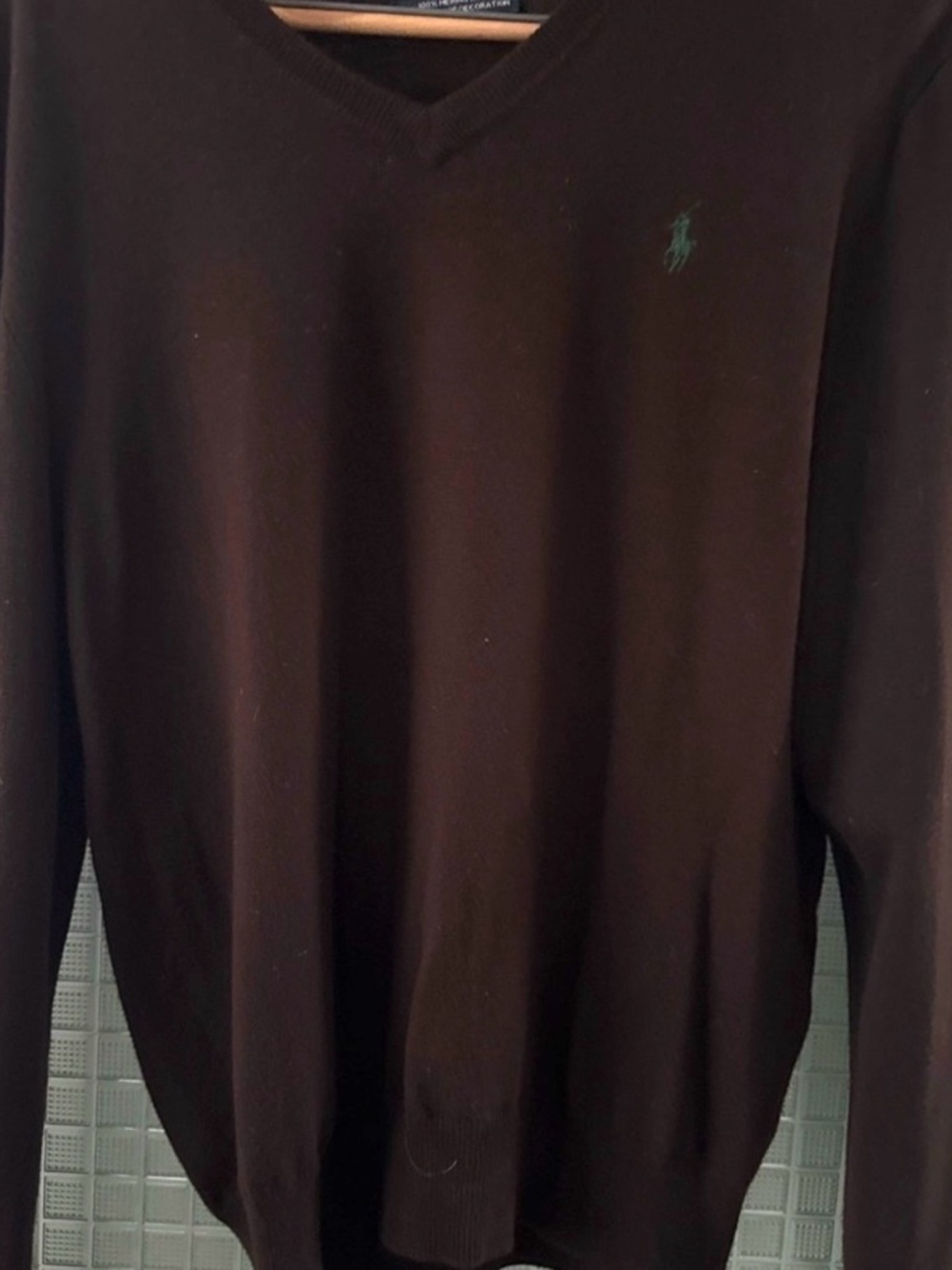 Ralph Lauren Men's V-Neck Sweater in Dark Brown with Green Pony